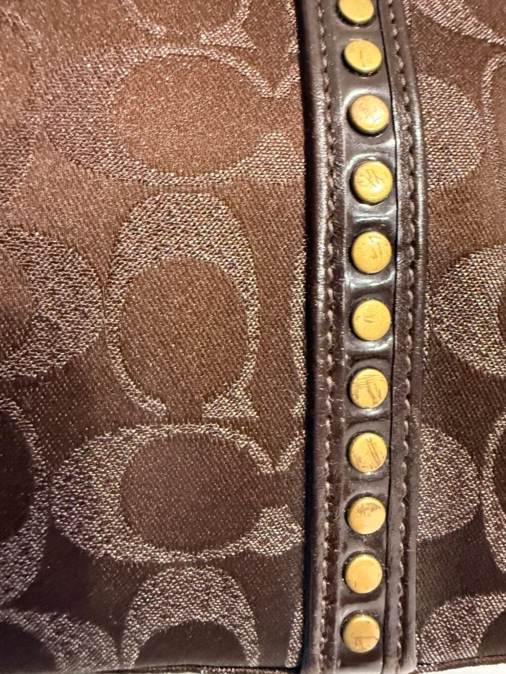 Dark Chocolate Brown Coach Signature Studded Lurex Tote Bag - Picture 10 of 14